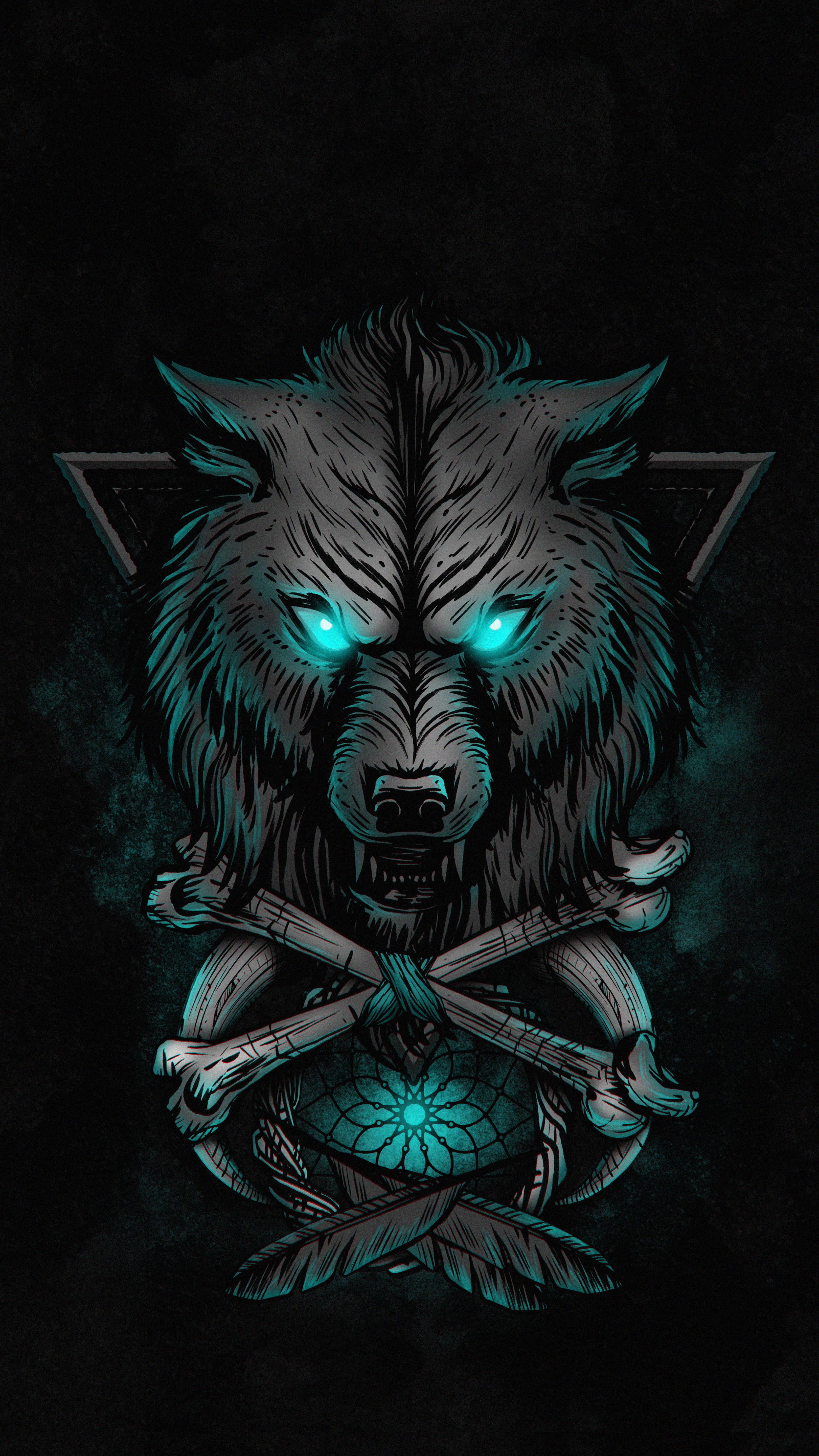 Anime Wolf Neon Blue Eyes And Bones