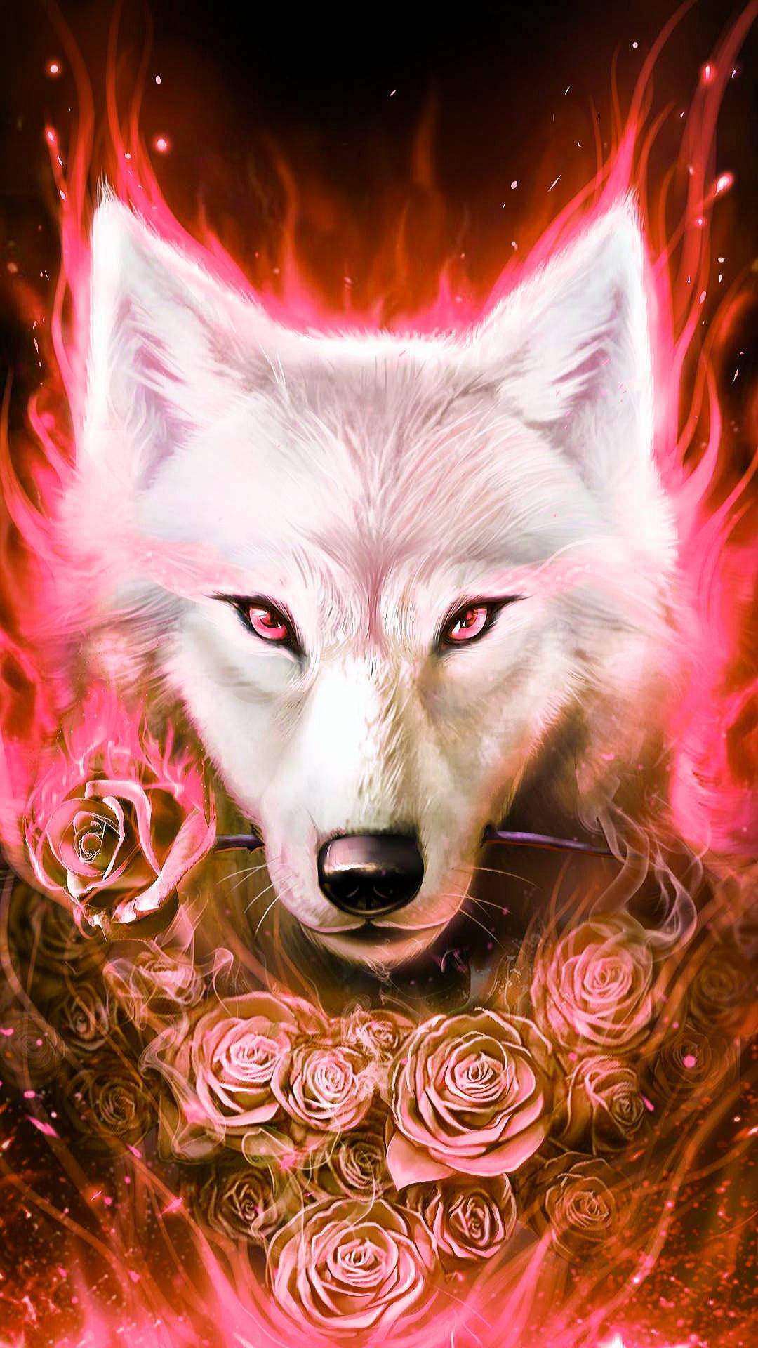 Anime Wolf Neon Pink Aura Roses