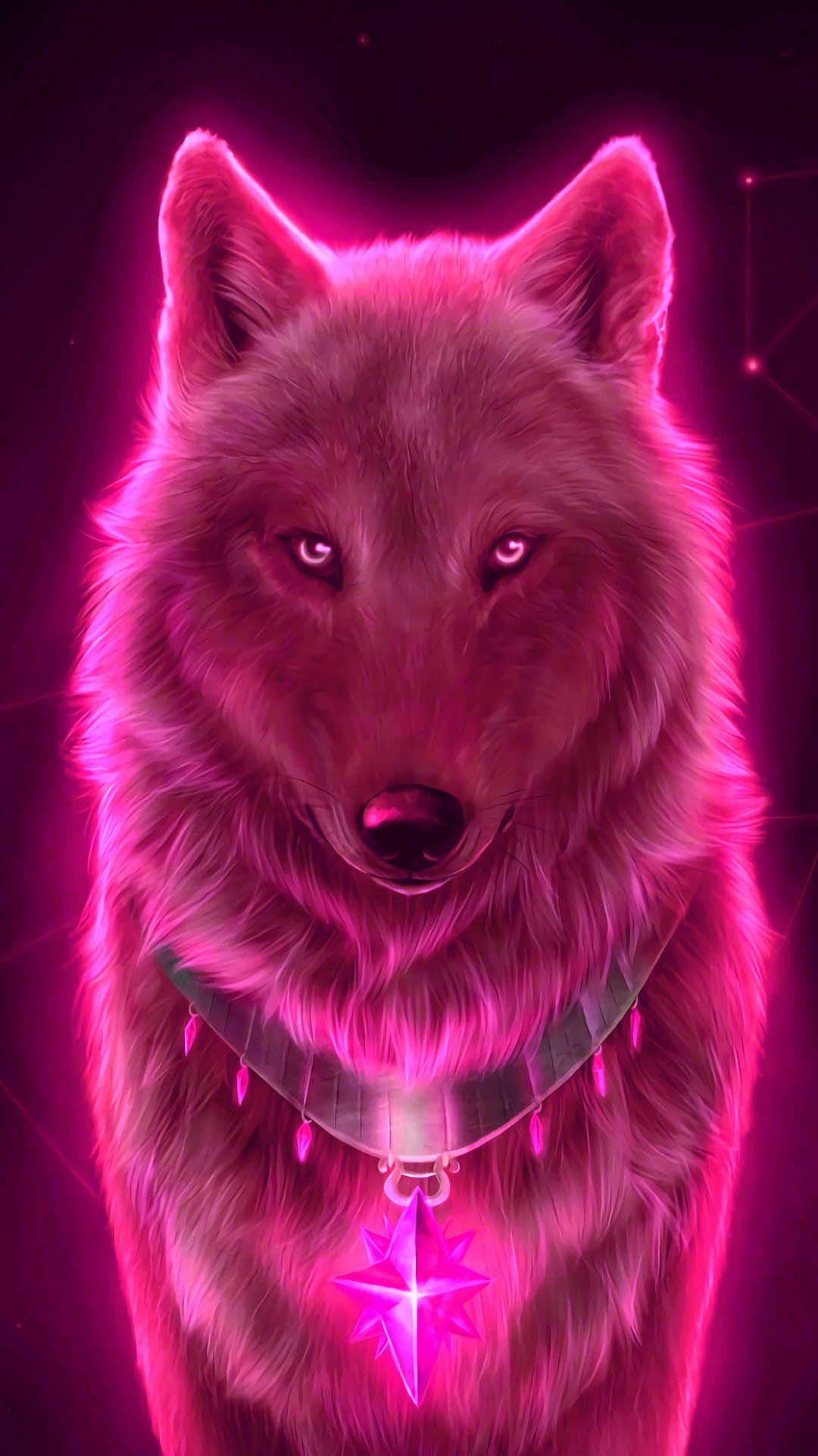 Anime Wolf Neon Pink With Necklace Background