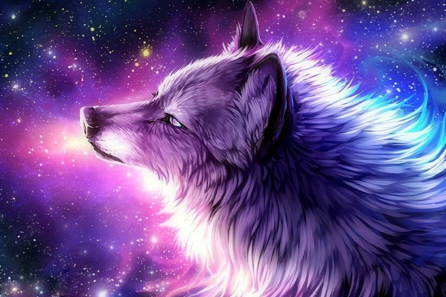 Anime Wolf Purple Galaxy Aesthetic Background