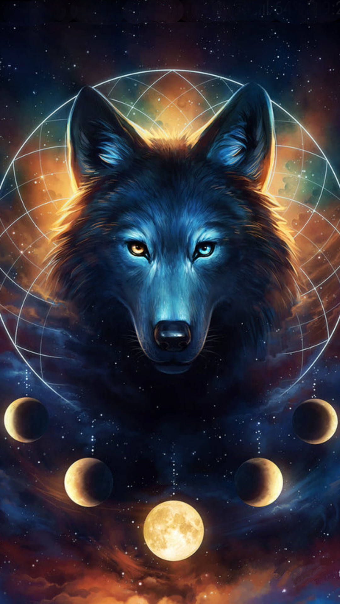 Anime Wolf With Moon Phases Background