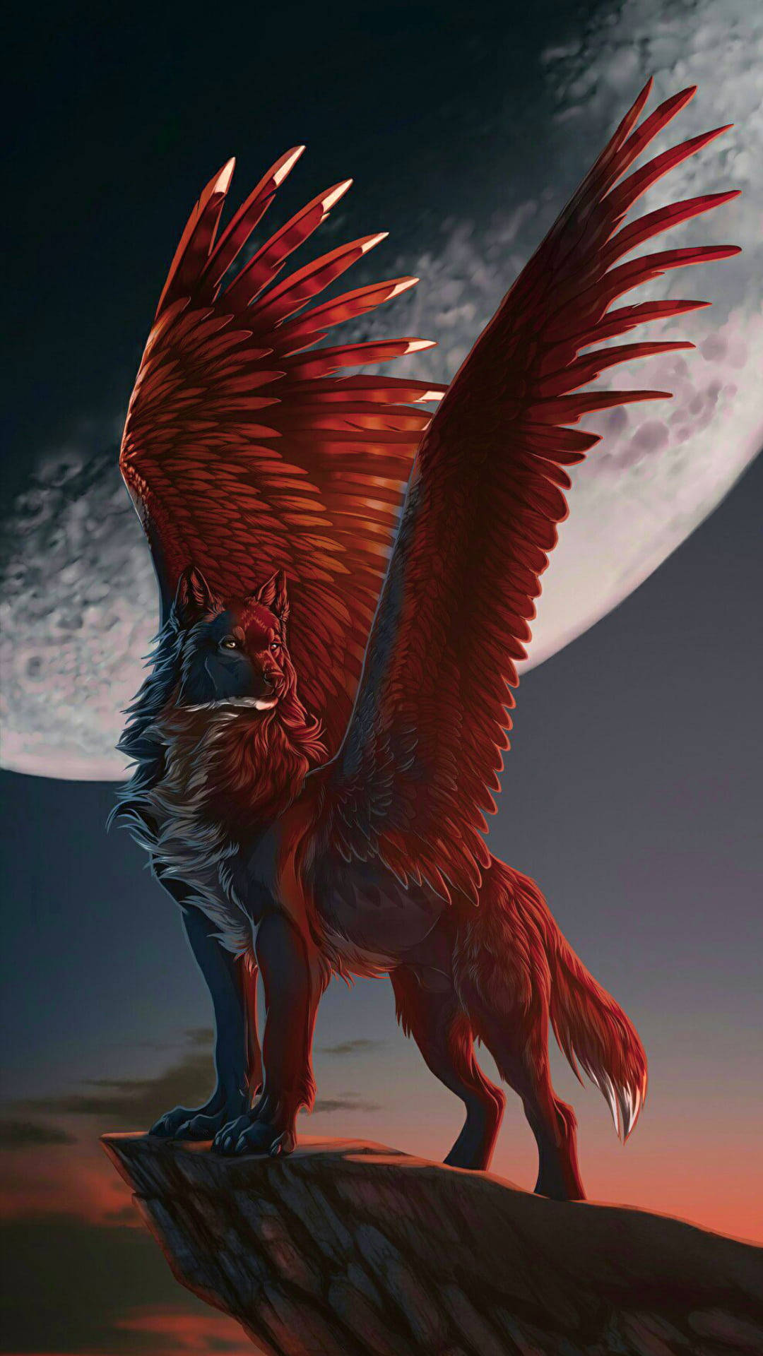 Anime Wolf With Wings Under The Moon