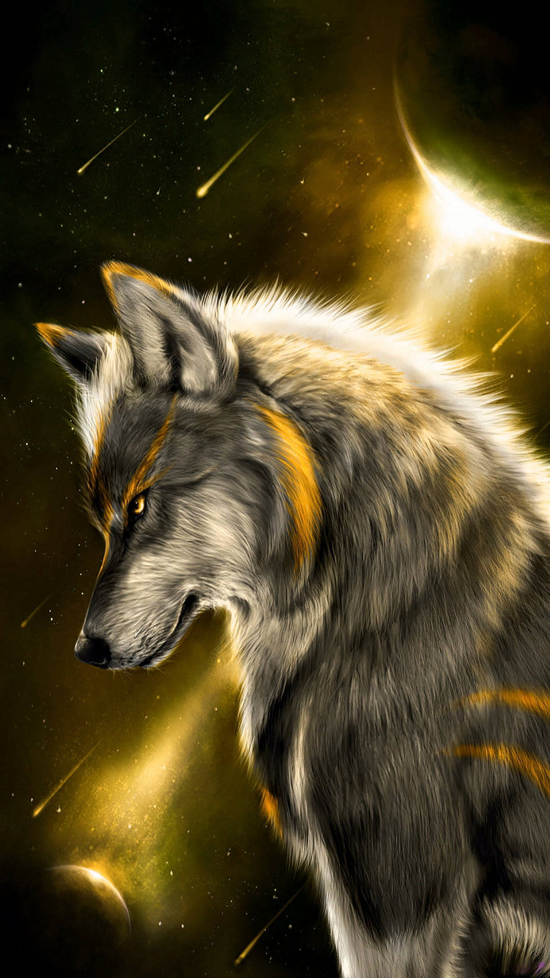 Anime Wolf Yellow Aesthetic Galaxy Background