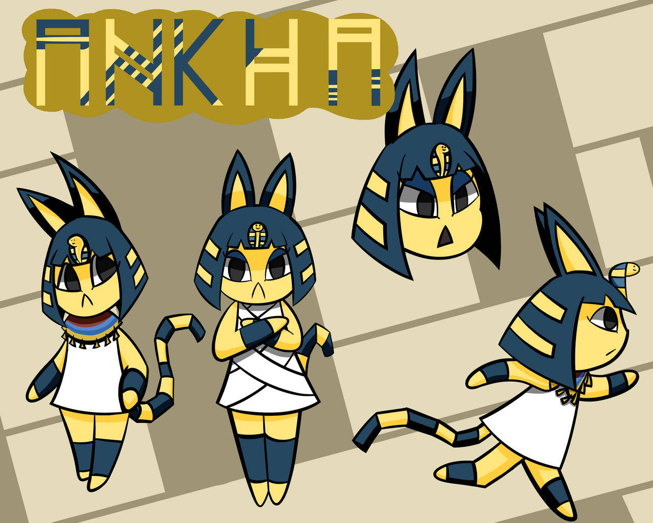 Ankha Animal Crossing With Different Actions Background