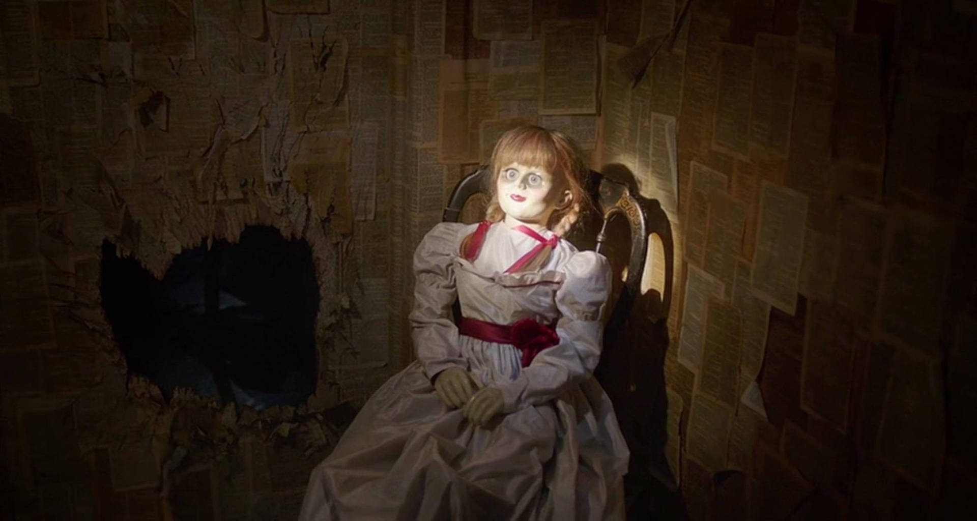 Annabelle Doll In Dark Room Background