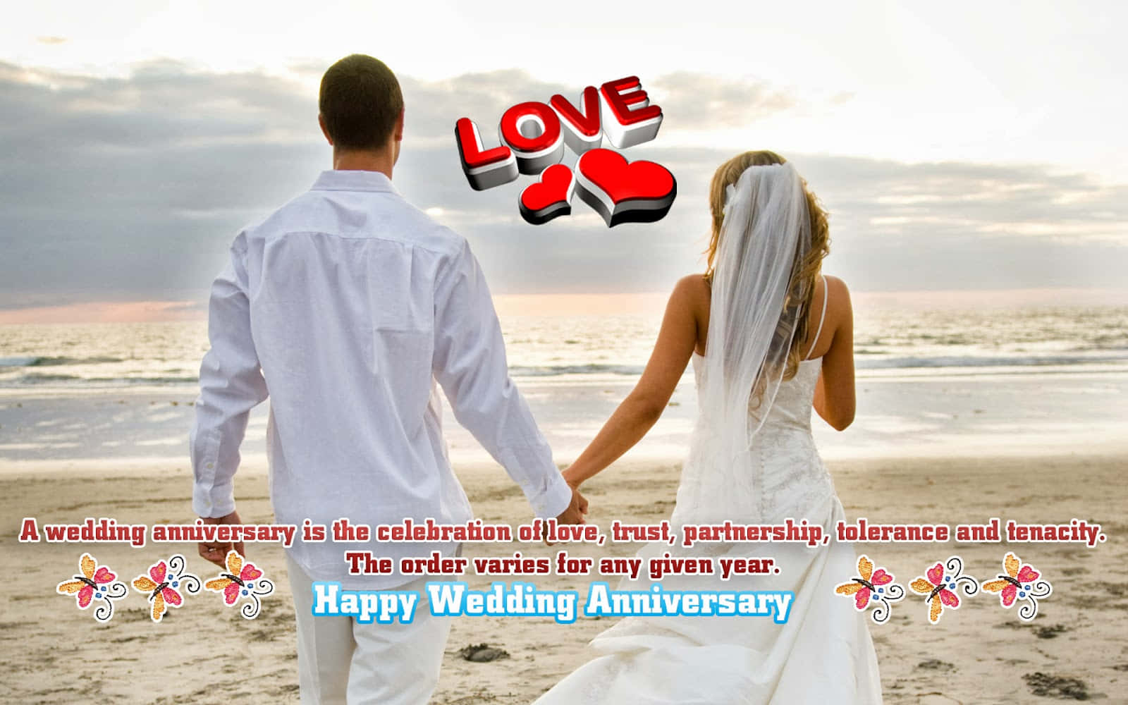Anniversary Bride And Groom On Beach Background