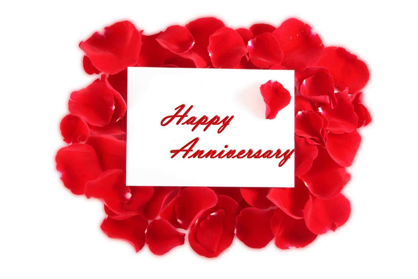 Anniversary Message Card On Rose Petals Background
