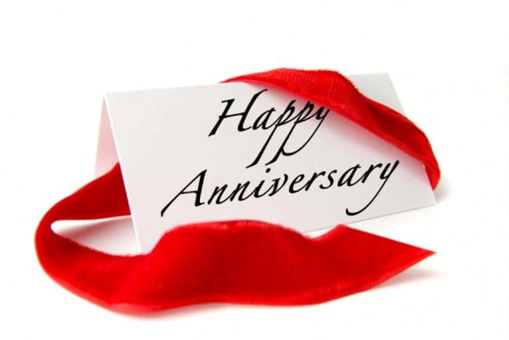 Anniversary Message Card With Red Ribbon Background