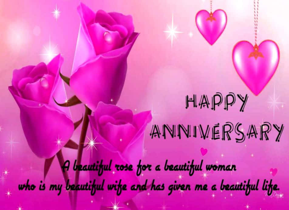 Anniversary Pink Hearts And Flowers Background
