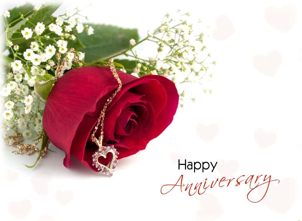 Anniversary Rose With Heart-shaped Necklace Background