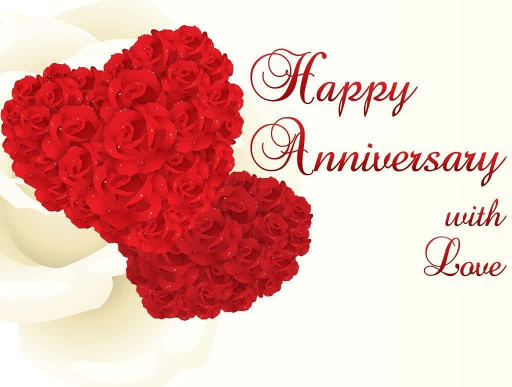 Anniversary With Heart-shaped Red Roses Background