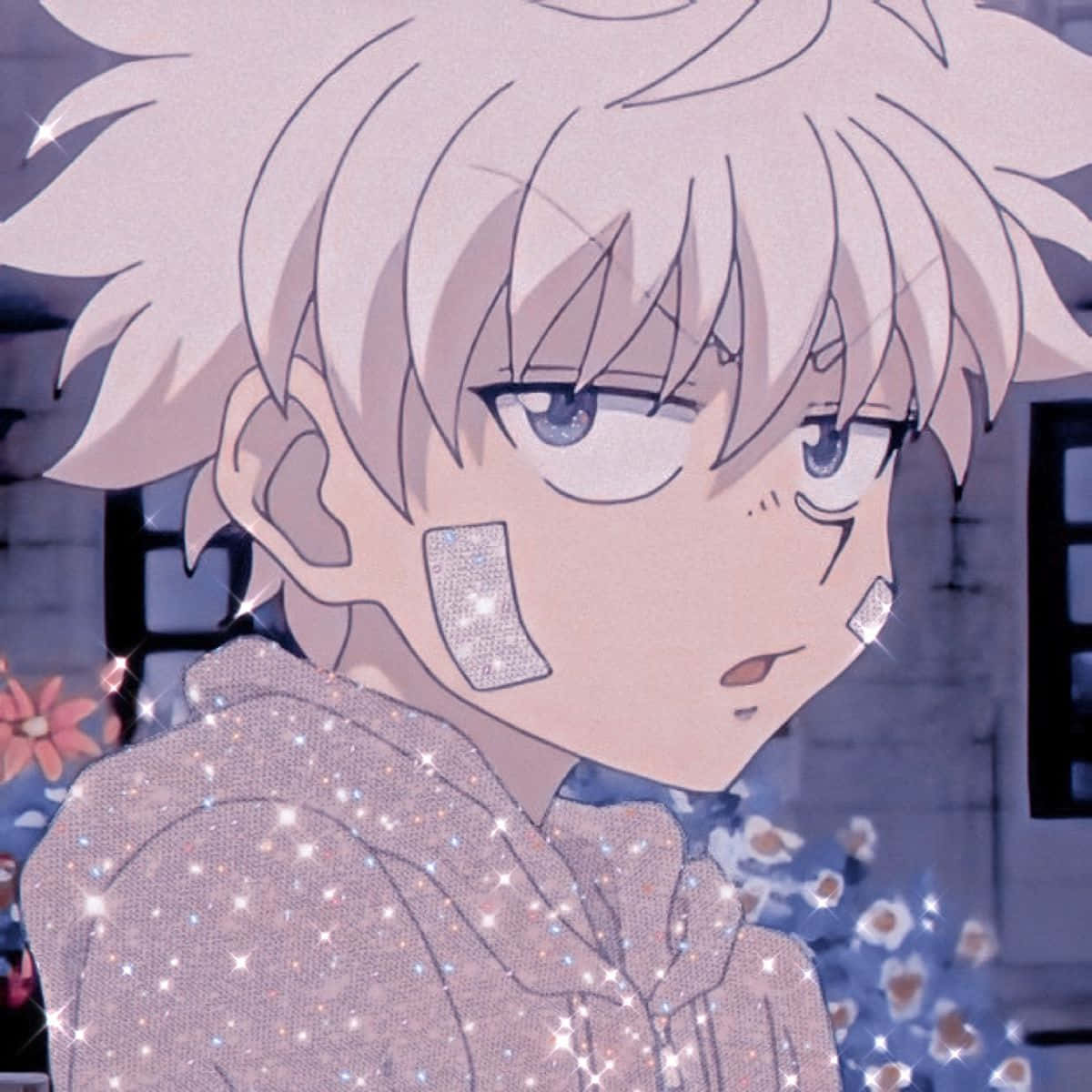 Annoyed Killua Hxh Pfp With Sparkles Background