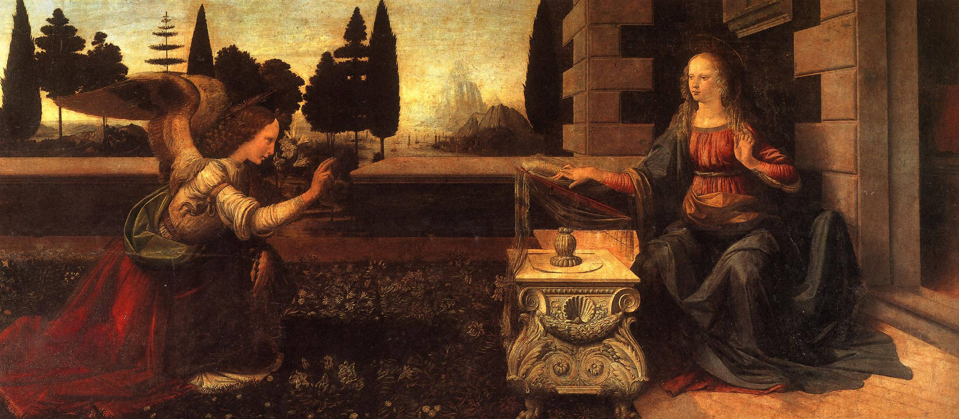 Annunciation By Leonardo Da Vinci Background