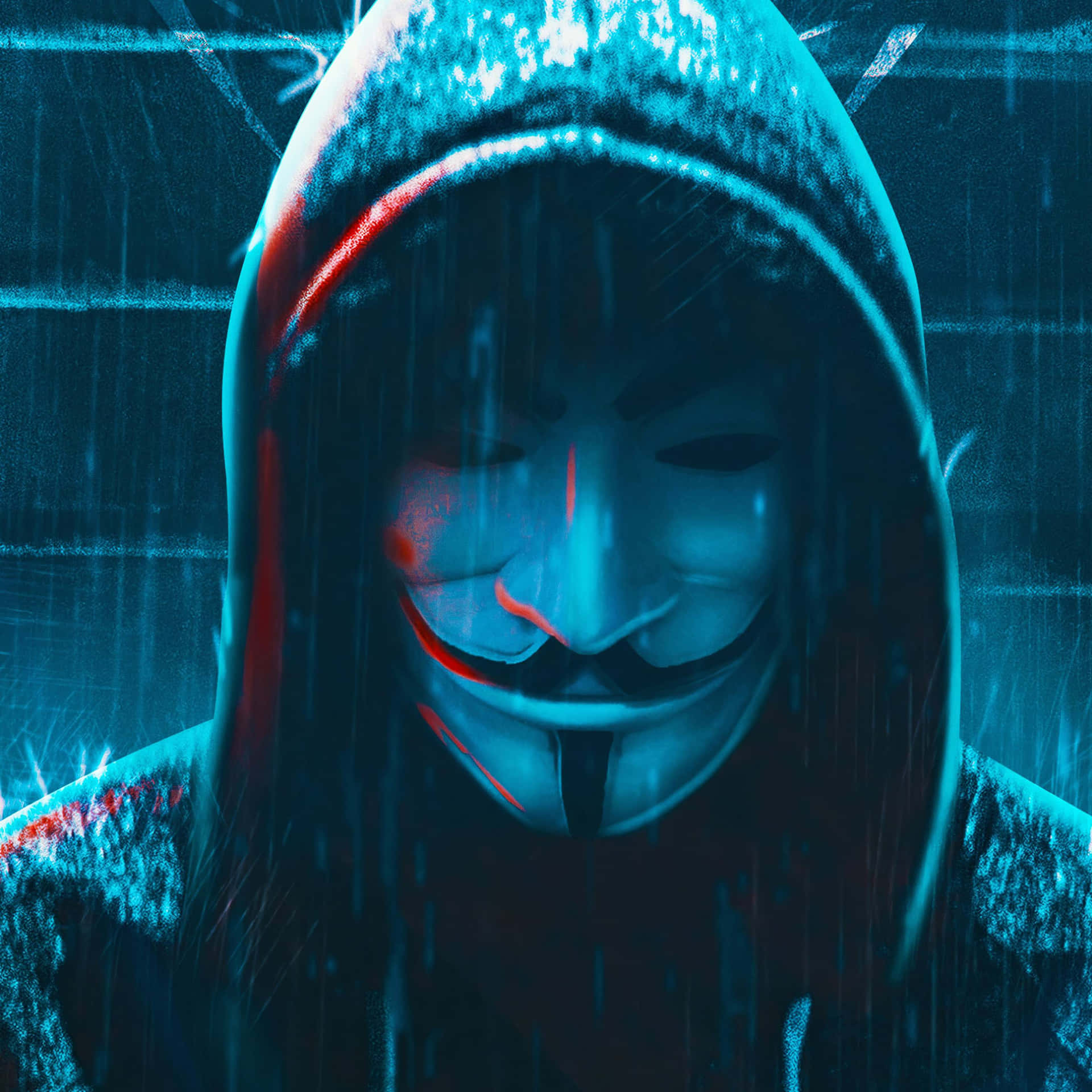 Anonymous 4k Mask Man In Rain Background