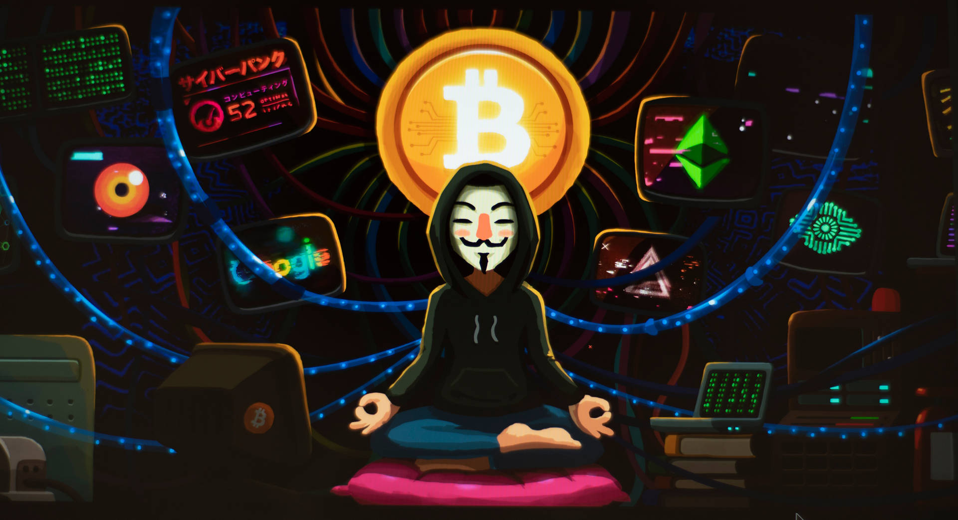 Anonymous Hacker With Bitcoin Crypto Background Background