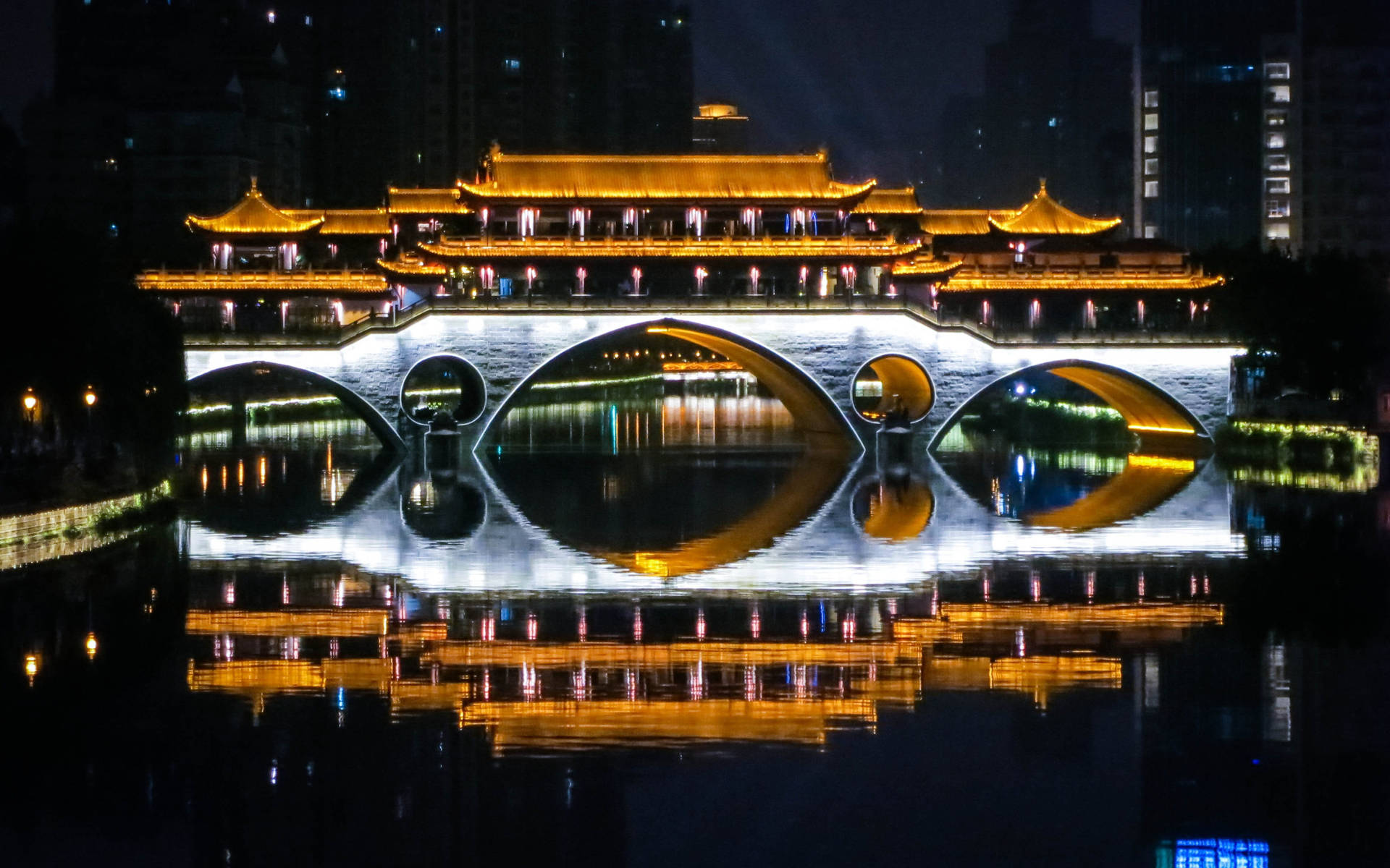 Anshun Bridge Chengdu At Night Background