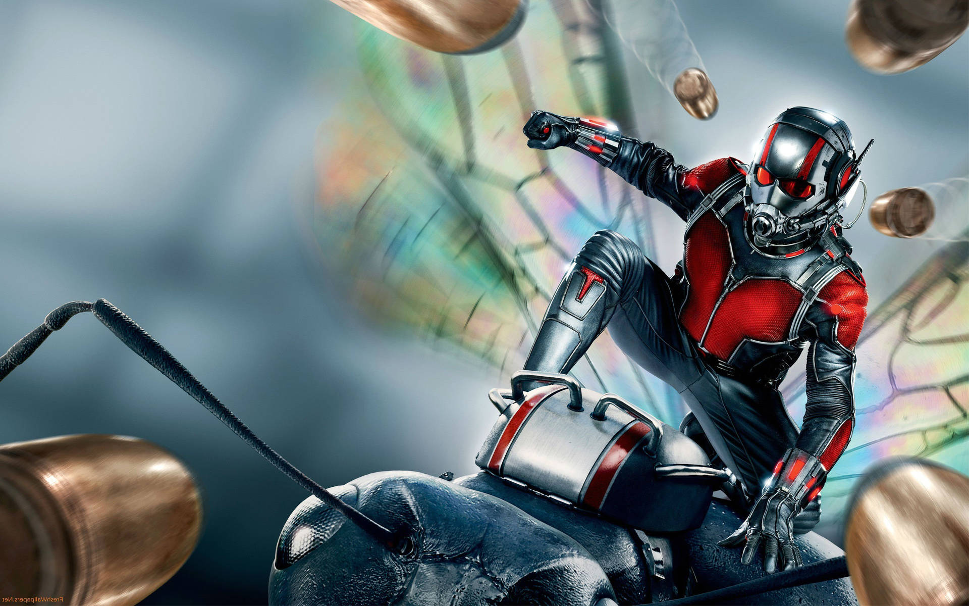 Ant Man Superhero With Bullet Background