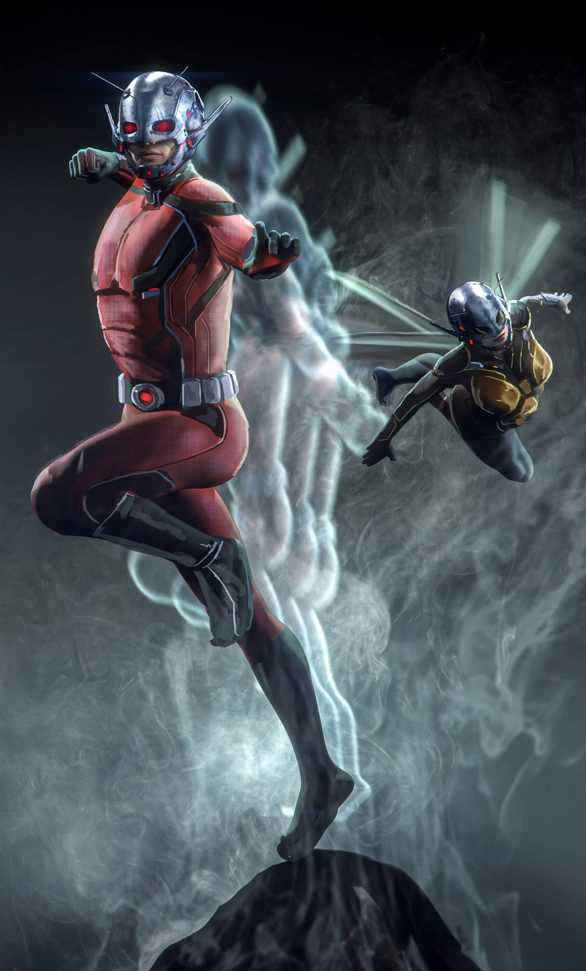 Ant Man Superhero With Flying Wasp Background