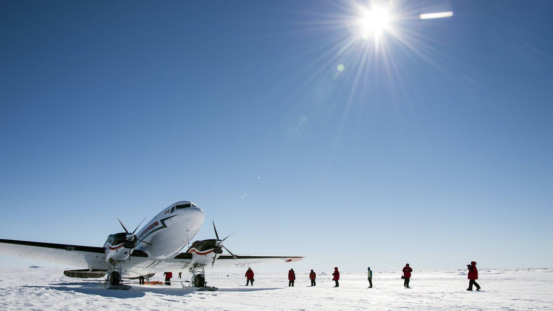 Antarctica With Airplane And People Background