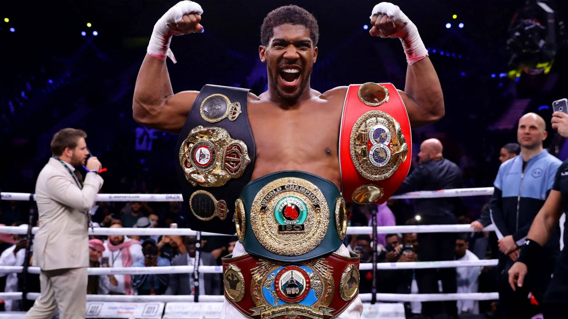 Anthony Joshua Covered Four Belts Background