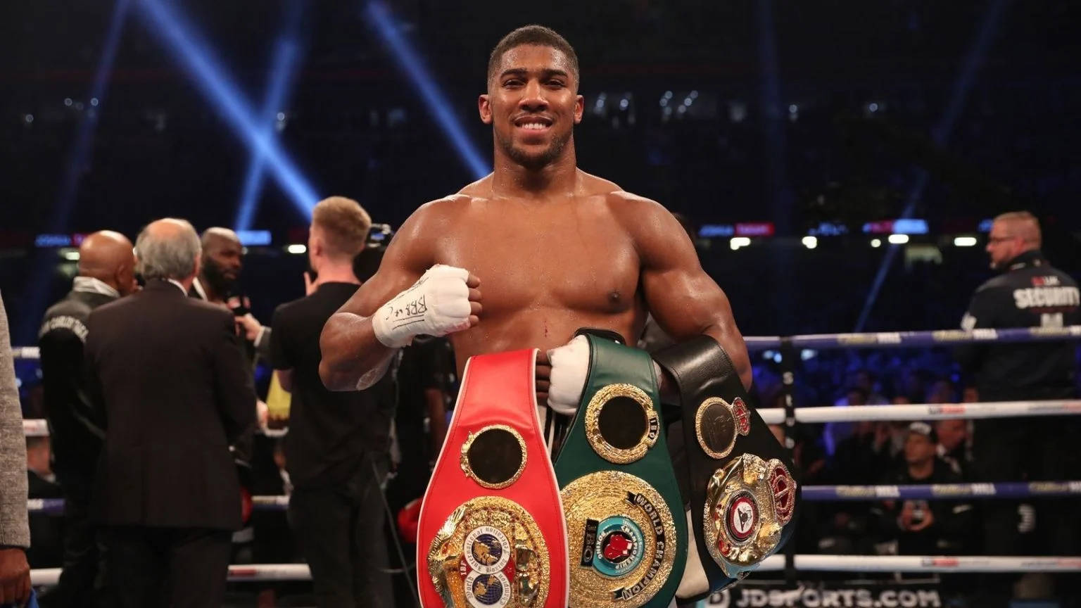 Anthony Joshua Happy Three Belts Background