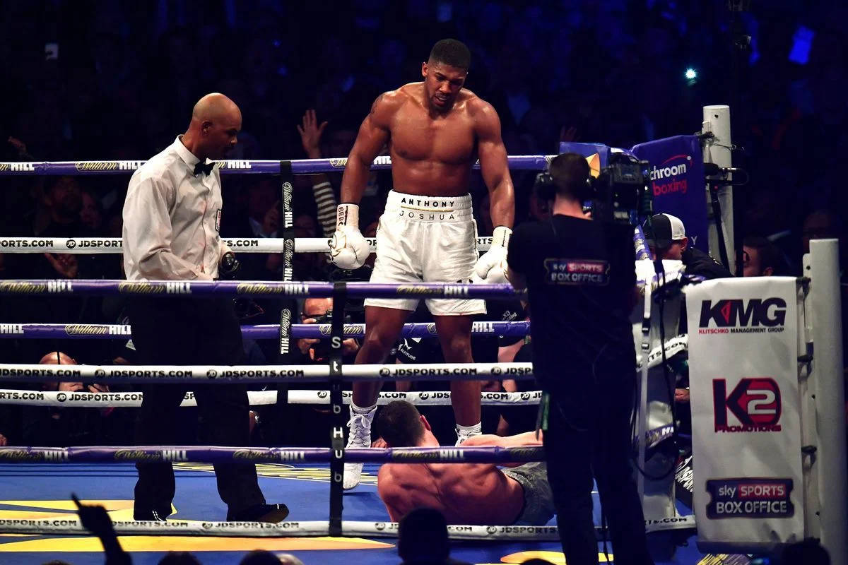 Anthony Joshua Looking Down Opponent Background