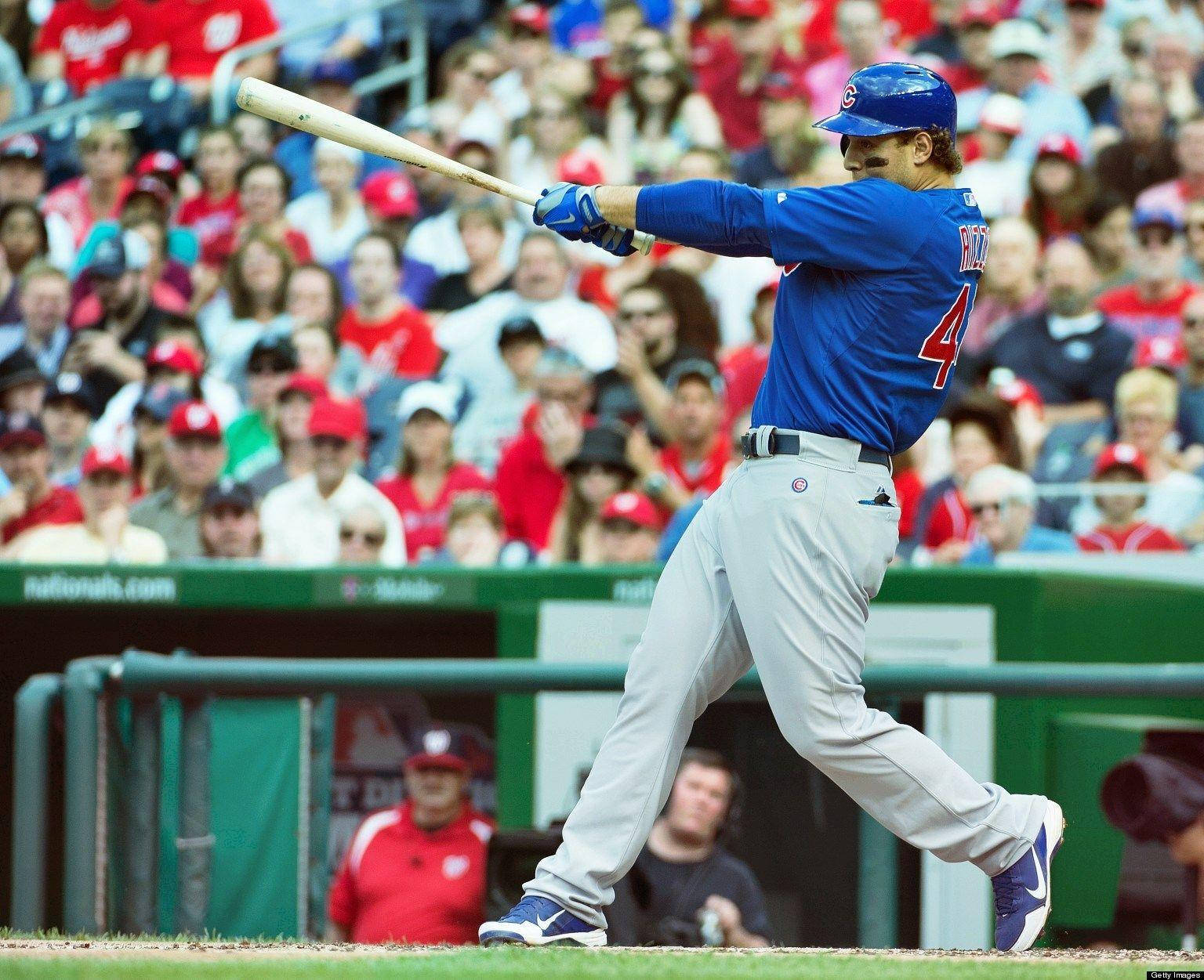 Anthony Rizzo Bat Swing Blue Background