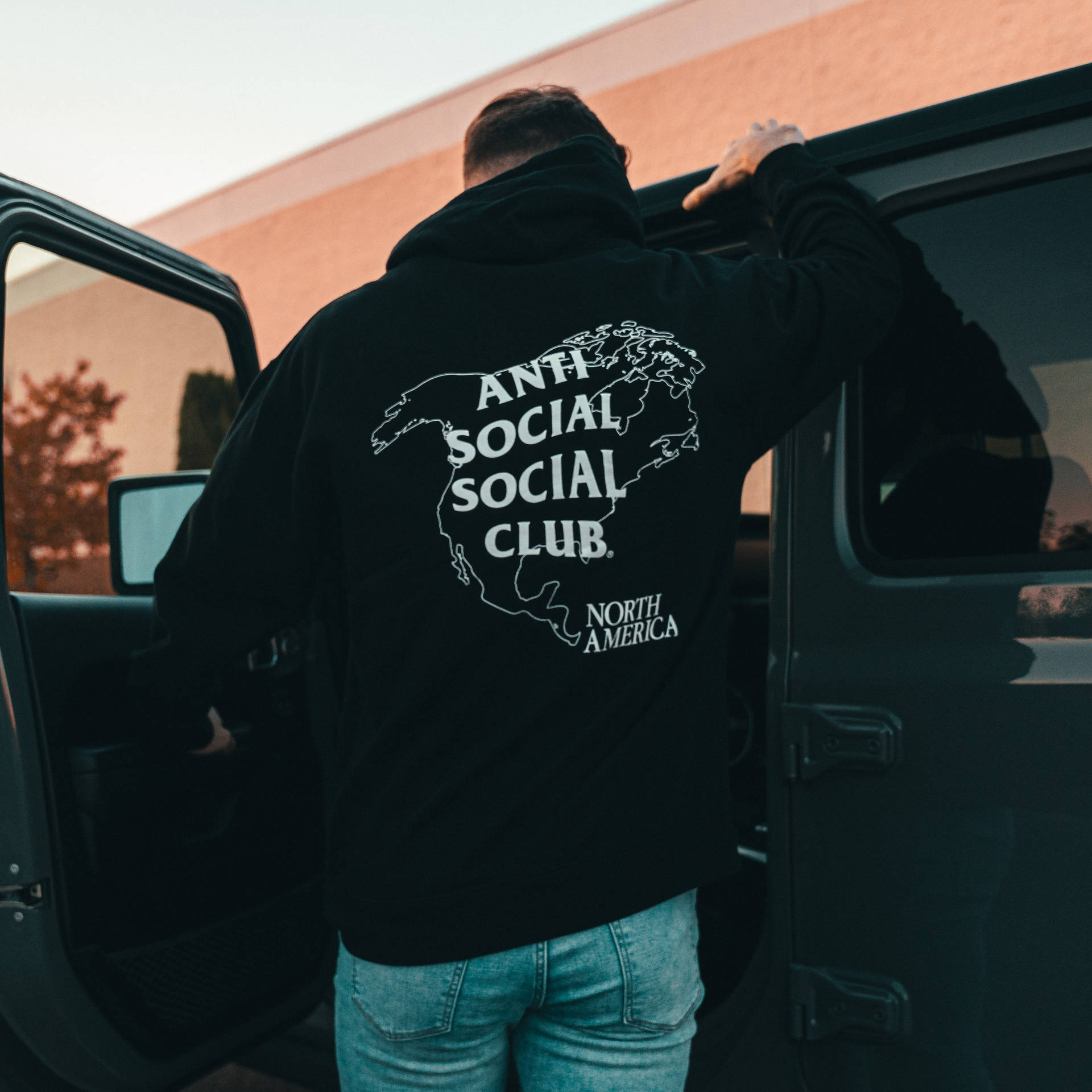 Anti Social Social Club Hoodie By Car Background