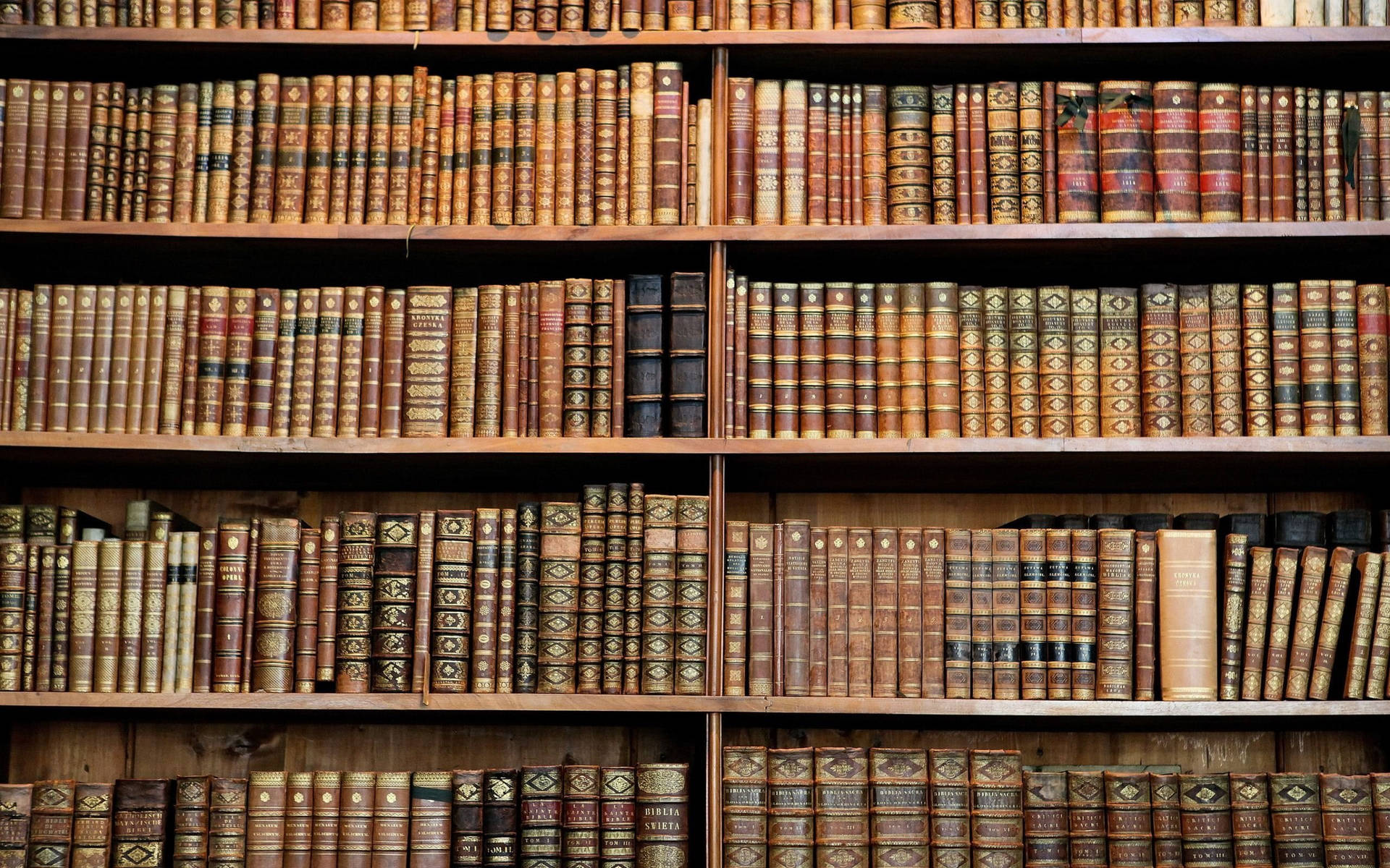 Antique Books On A Wooden Rack Background