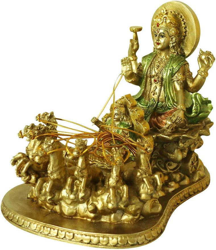 Antique Gold Surya Bhagwan Brass Figurine Background