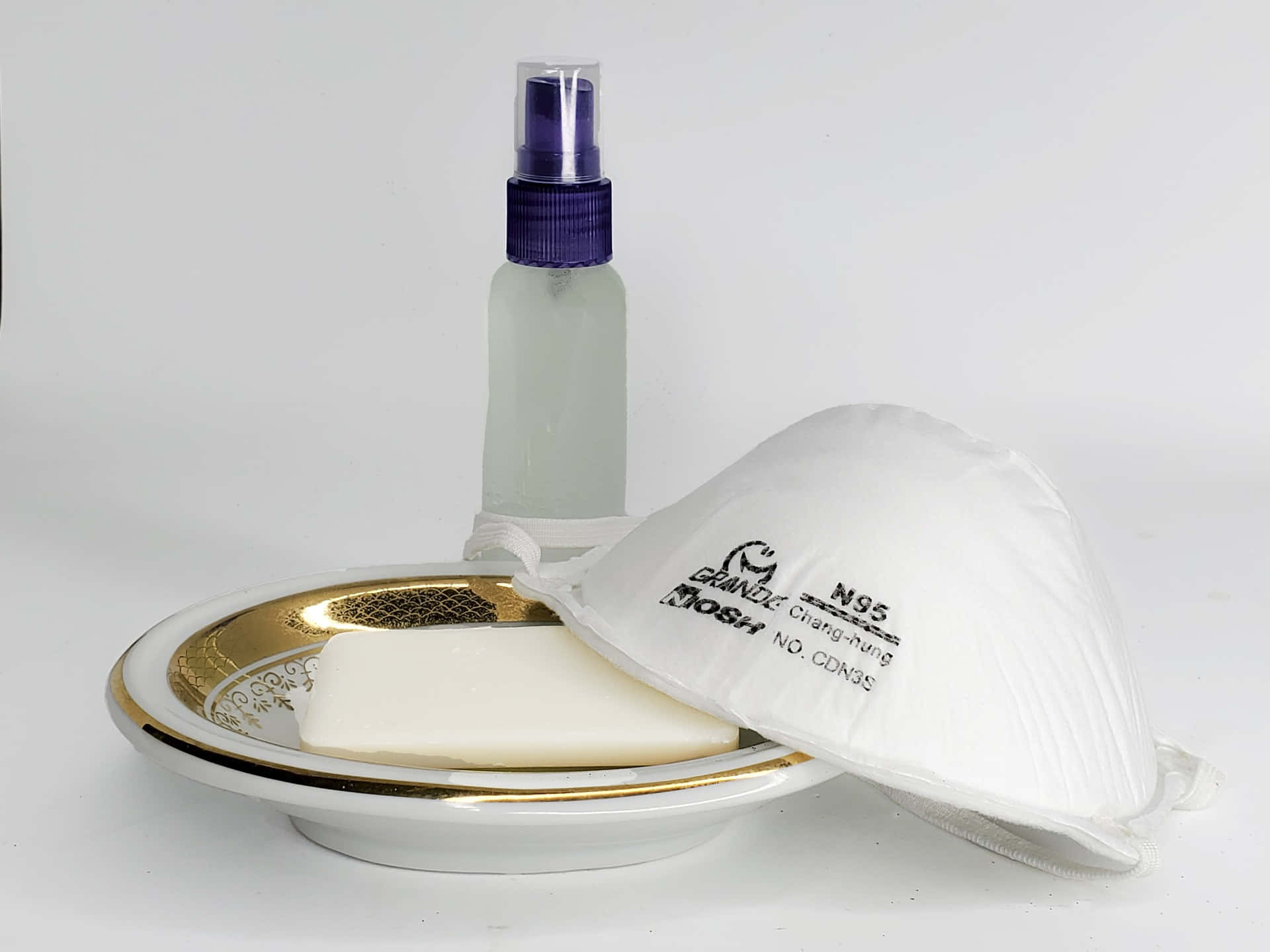 Antiseptic Products And A Mask Background