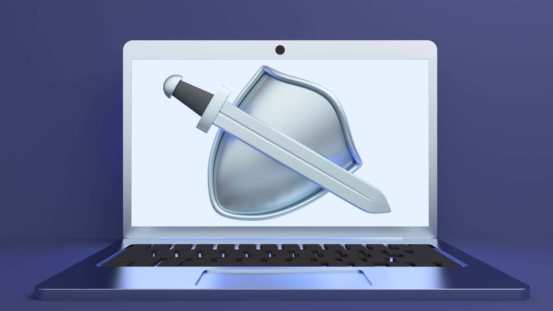 Antivirus Sword And Shield On Laptop Monitor Background