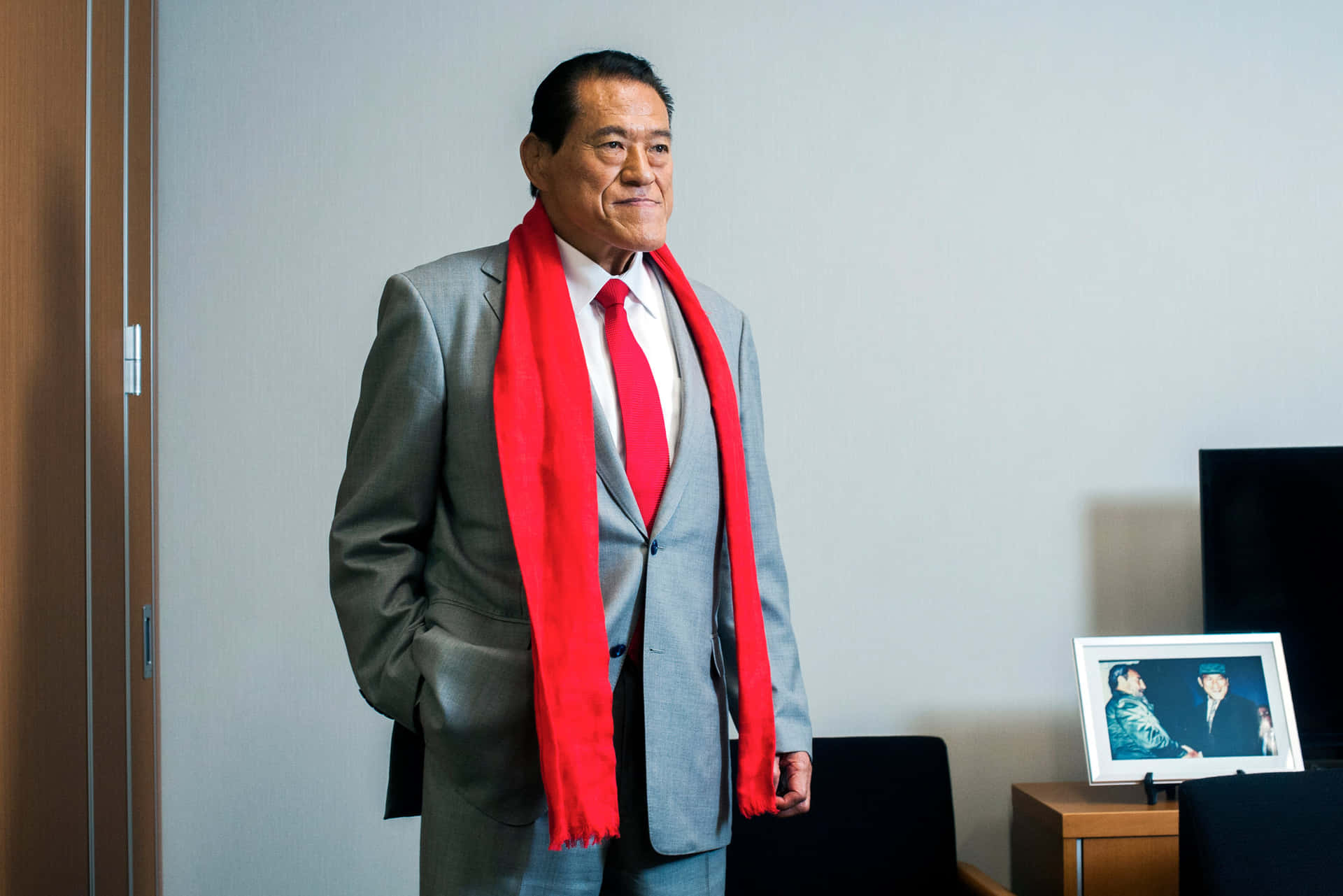 Antonio Inoki In A Stylish Gray Suit