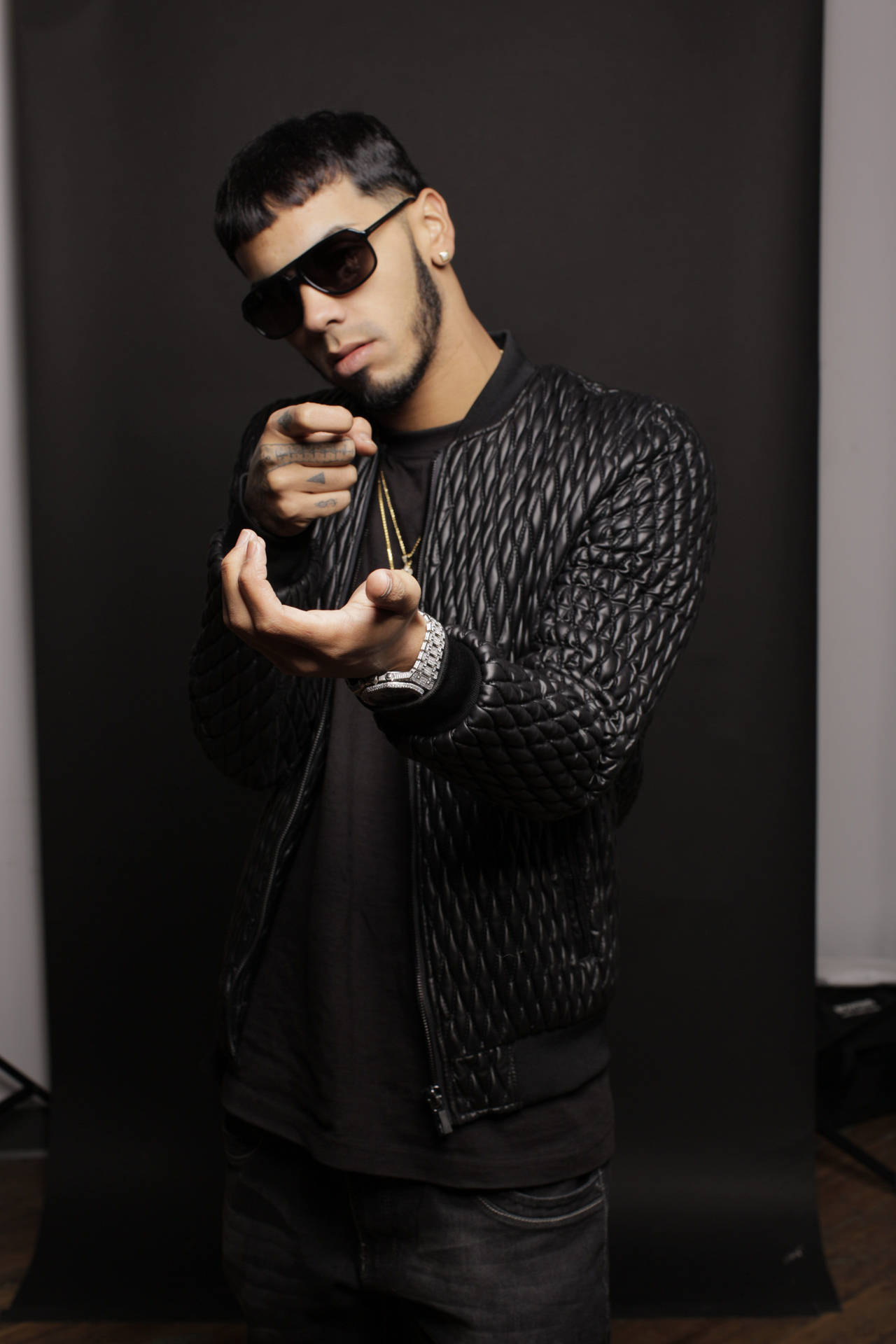 Anuel Aa In All Black Background