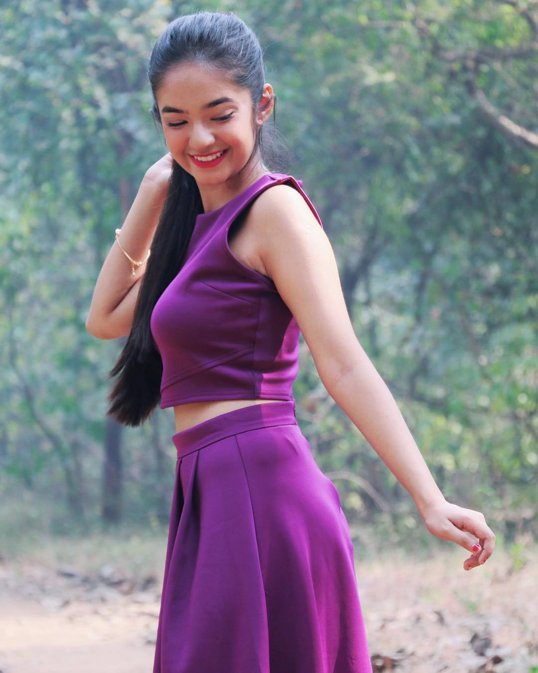 Anushka Sen Dark Purple Skirt Background