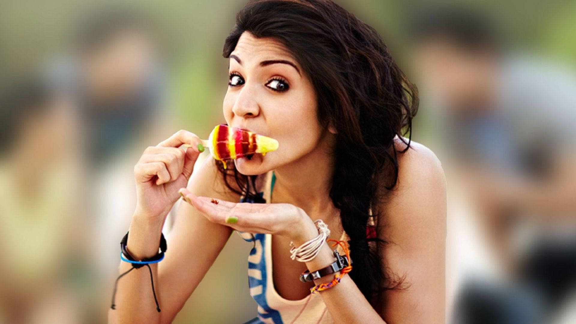 Anushka Sharma Eats Ice Cream Background
