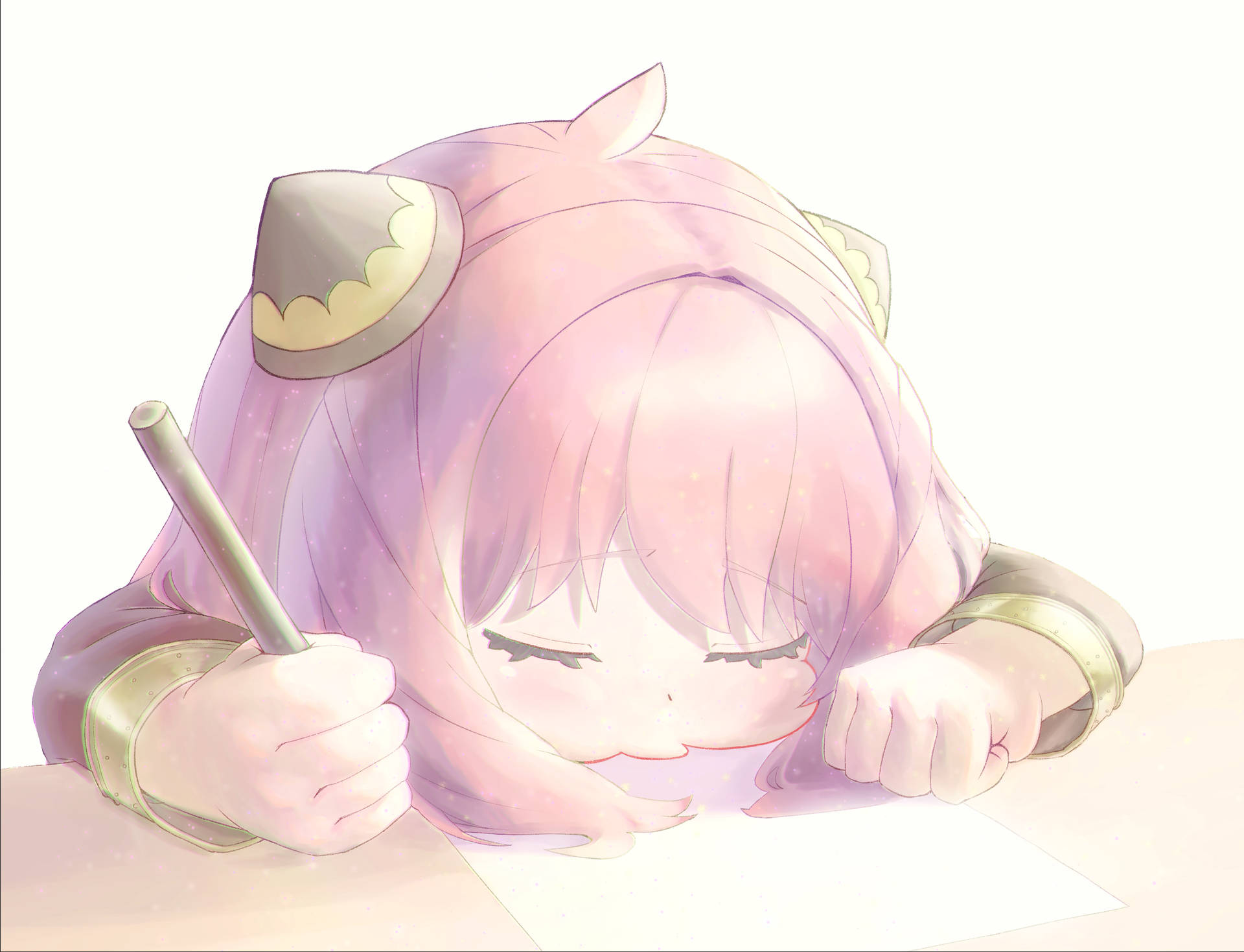 Anya Forger Sleeping On A Desk Background