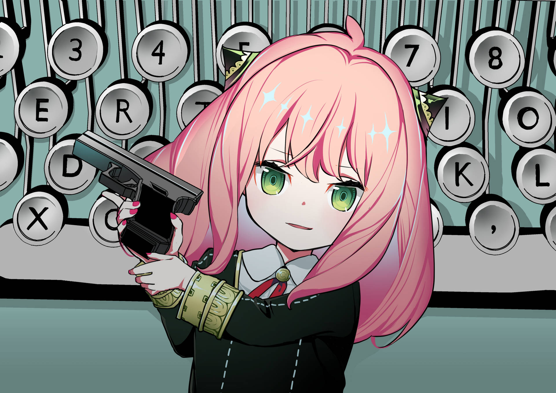 Anya Forger With A Gun Background