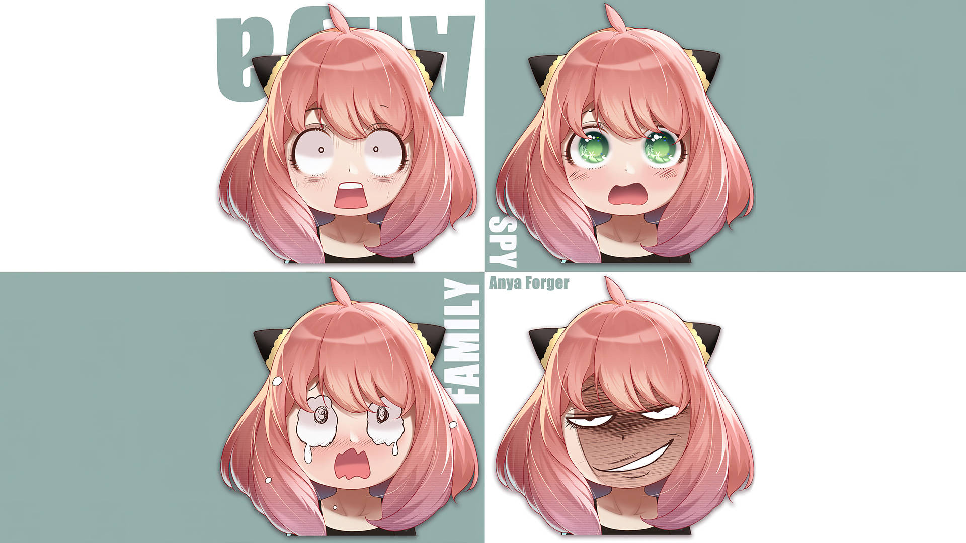 Anya Forger With Four Facial Expressions Background