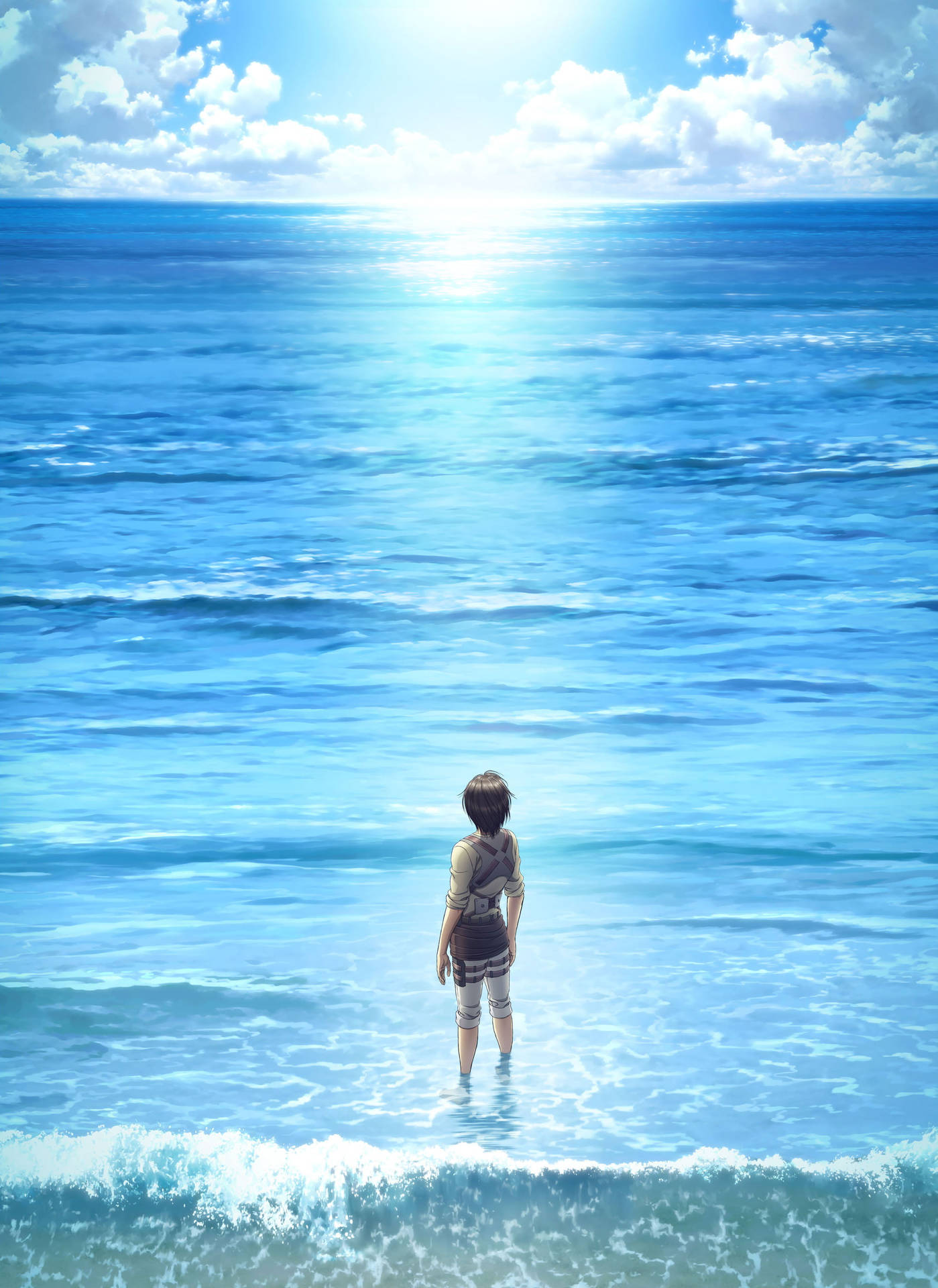 Aot Eren At The Sea Background
