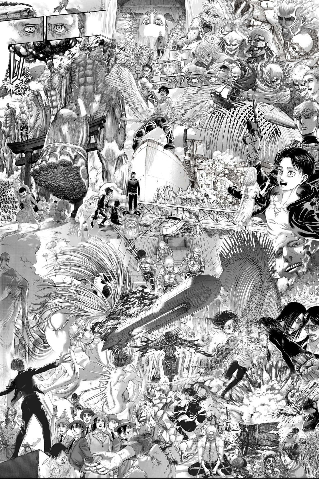 Aot Manga Greyscale Graffiti Art Background