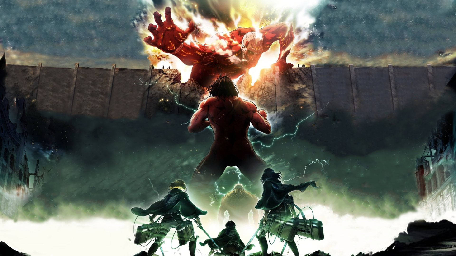 Aot Titan Breaking The Wall Background