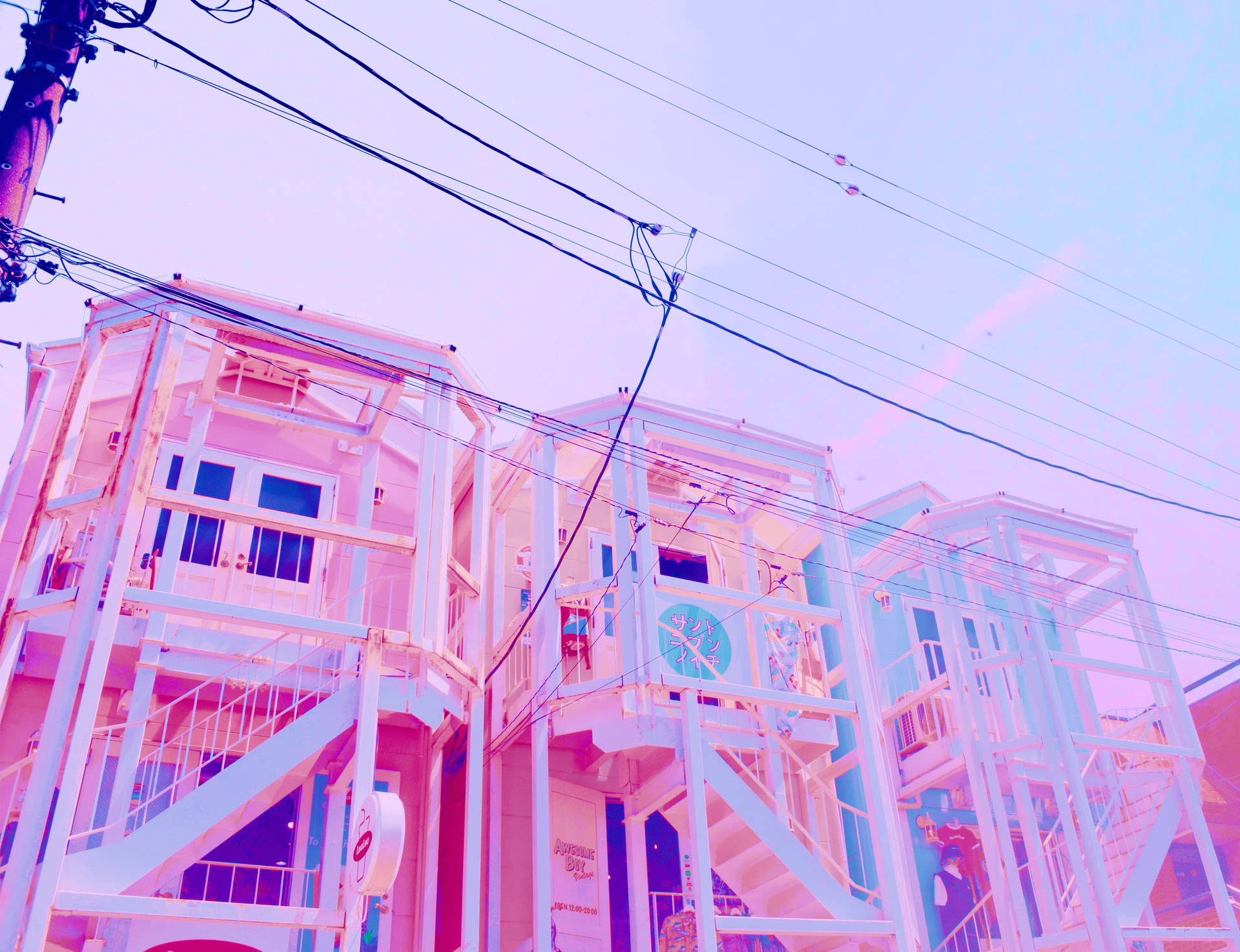 Apartment Buildings In Pastel Japanese Aesthetic Background