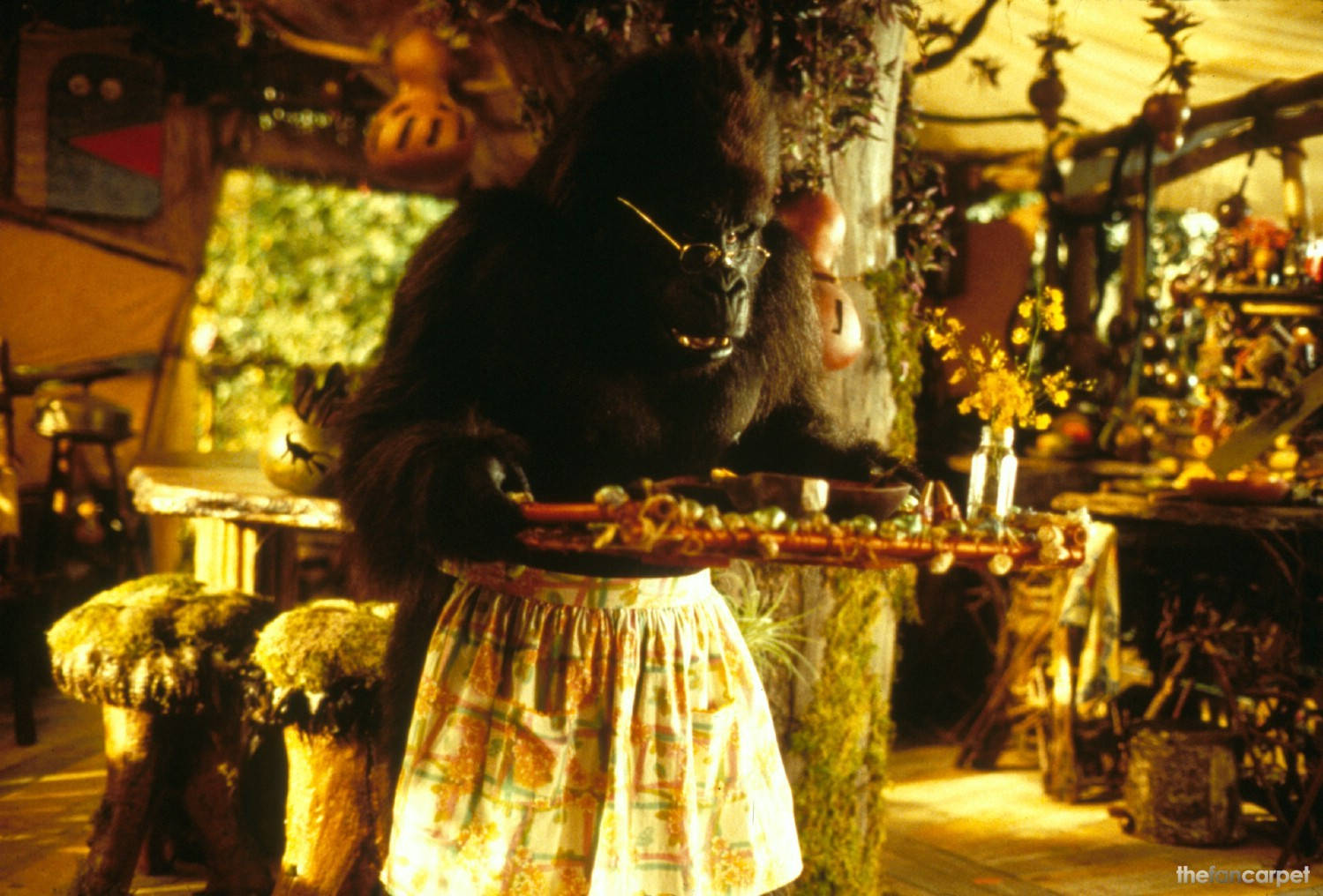 Ape Serving Food To George In The Jungle Background