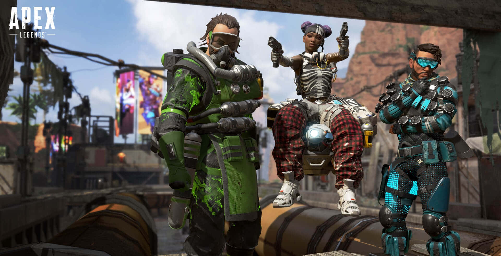 Apex Legends Logo Chracters In Field Background