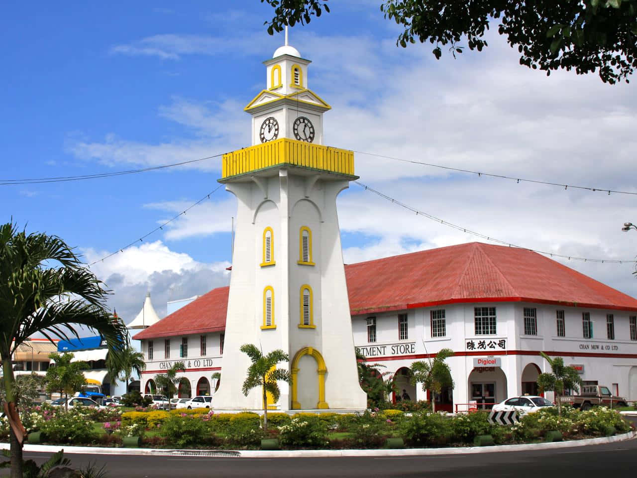 Apia Town Clock Tower On A Bright Day Background