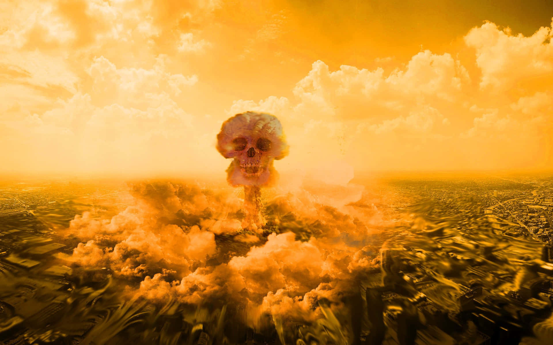 Apocalyptic Nuclear Explosion Skull Cloud Background
