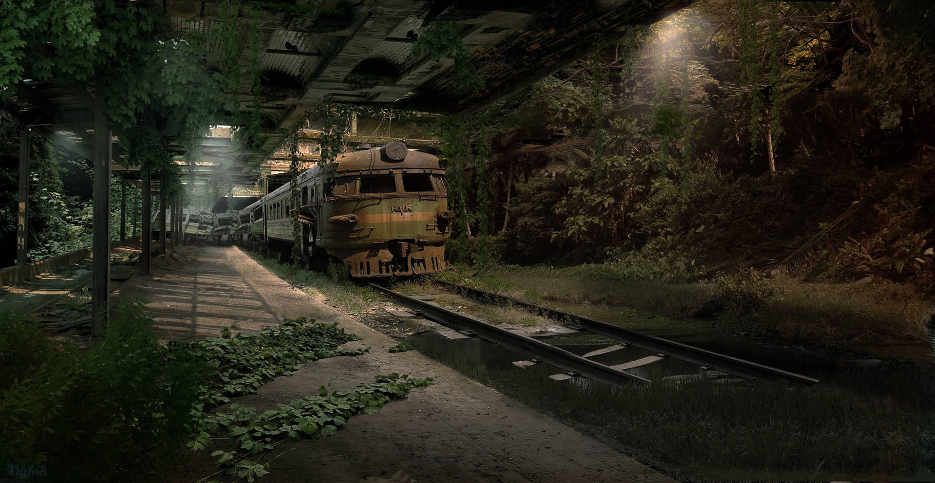 Apocalyptic Subway Train Background