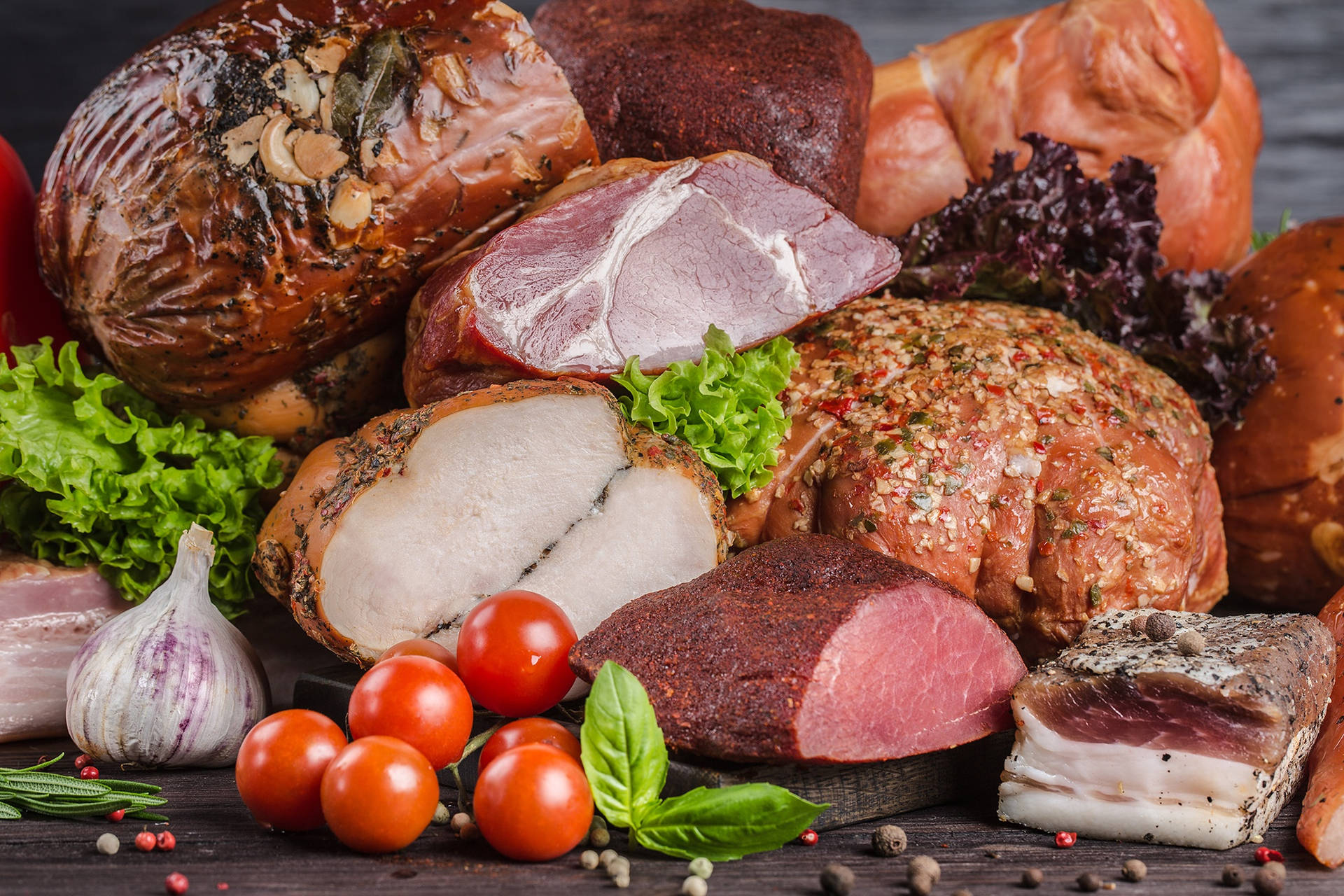 Appetizing Curated Meat With Vegetables Background