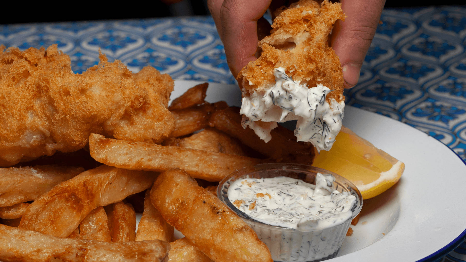 Appetizing Dip Of Fish And Chips Background